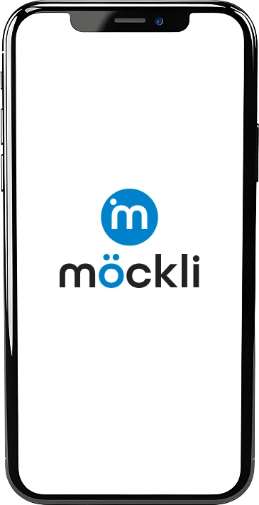 Mockli app on phone – logo and branding