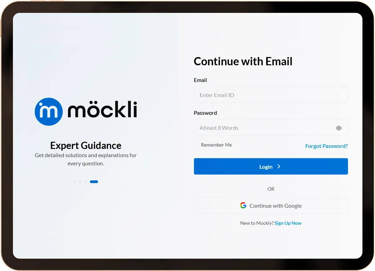 Mockli app on tablet – login screen